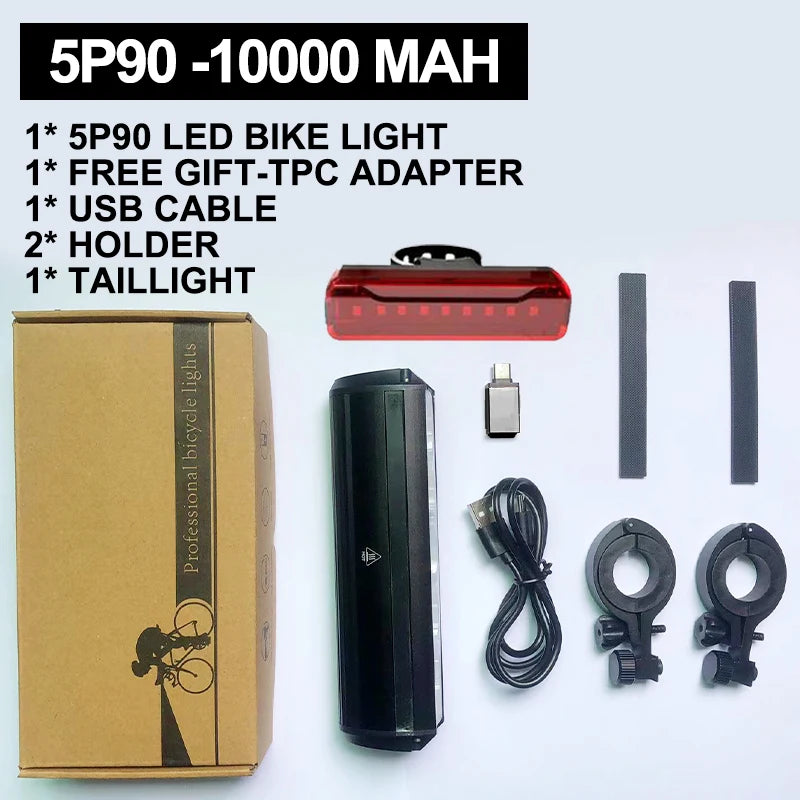 Fivemi 5Led MTB Bicycle Lights 10000MAH Rechargeable Bike Light Flashlight Outdoor Cycling Bike Accessories for Electric Scooter
