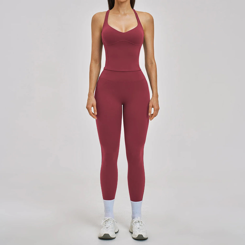 Women's 2pc Yoga Set High Waist Leggings + Top Workout Gym Tracksuit, Black/Blue S-XL