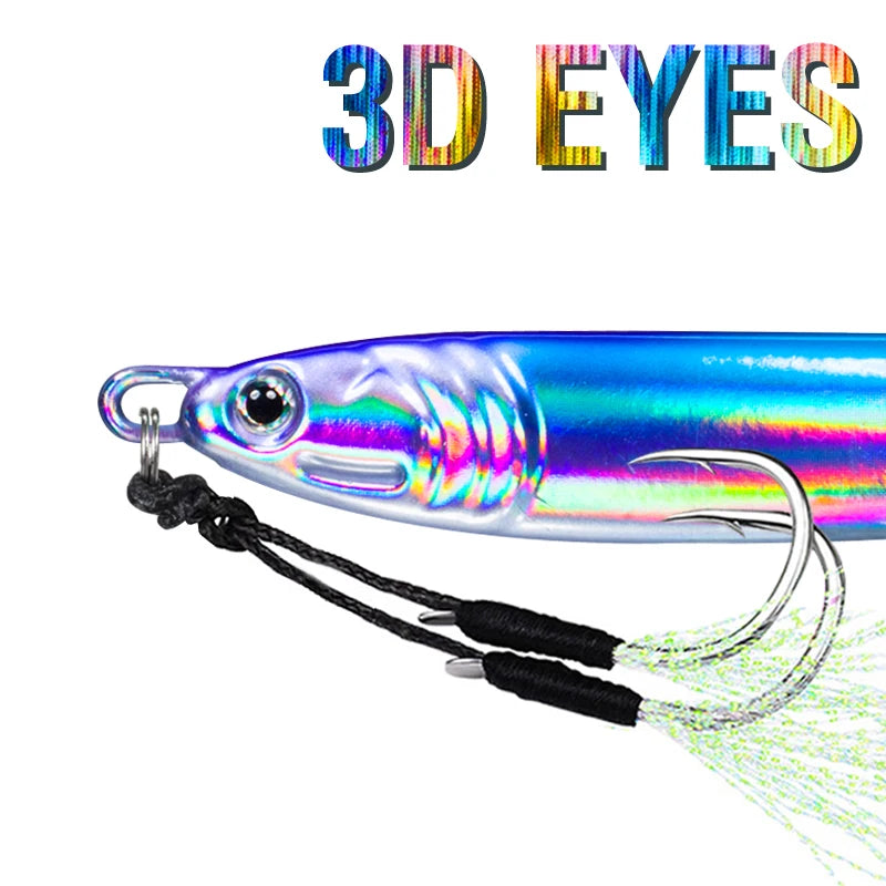 7Pcs 40g 60g 80g 100g Luminous Fast Jigging Casting Lure 7Colors Fishing Metal Jig Bait With Double Assist Hook
