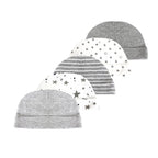 Kiddiezoom Newborn Baby Cotton Beanie Hats 5-Pack, Soft Infant Caps 0-6 Months