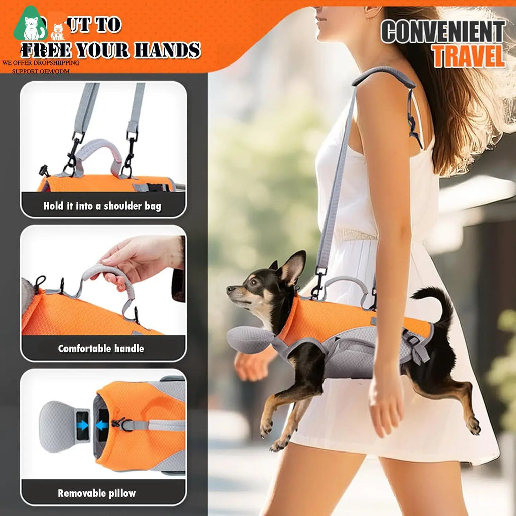 ATUBAN 2 in 1 Cat Shoulder Carrier, Outdoor Small Dog Harness and Leash, Cats Sling Carrier Bag, Breathable Pet Travel Carriers