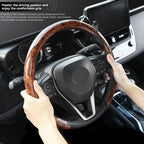 Car Steering Wheel Cover 38cm (15in) Mahogany Wood Grain, Anti-Slip, for BMW 1/3/5 Series X1 X3 X5