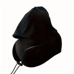 Hooded U-Shaped Travel Neck Pillow, Memory Foam, Removable Washable Cover, 27x27x14cm