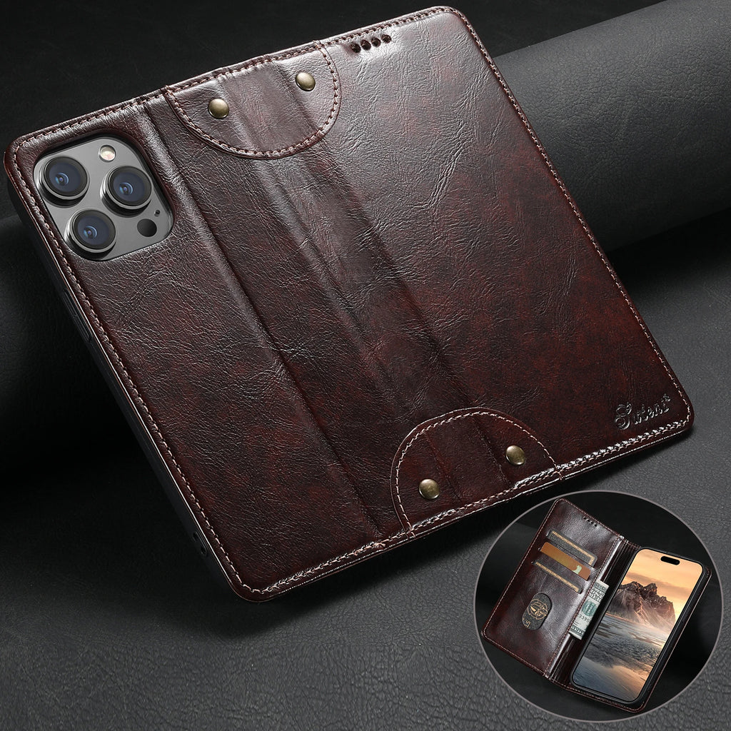 SUTENI Leather Wallet Magnetic Card Holder Flip Cover Phone Case For iPhone 16 Pro Max 15 Plus 14 13 12 11 XS XR X  8 7 Plus