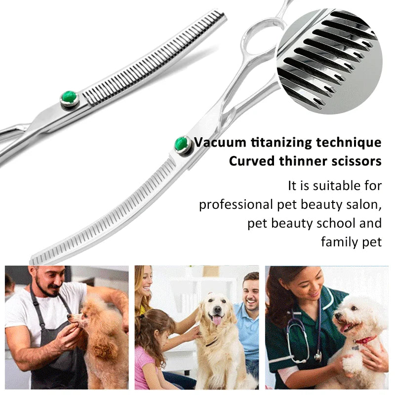 Wingsbro Dog Grooming Curved Thinning Scissors 7in Stainless Steel, 25/40/60 Teeth