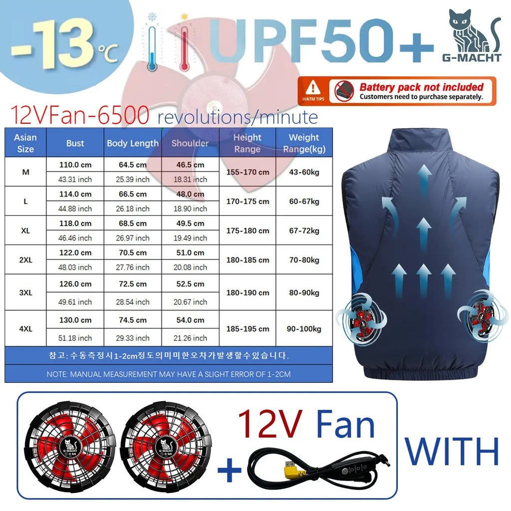 G-MACHT Summer Cool Vest Wearable Cooling Fan Vest Air-conditioned Clothes Usb Cooling For Outdoor Work Fishing Short Sleeve
