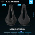 RYET 3D Printed Full Carbon Bike Saddle, 135/145/155mm MTB Gravel Road Seat
