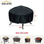 Black Waterproof Patio Fire Pit Cover Round Table Cover Round BBQ Accessories Grill Cover Anti-UV Dust Rain Barbecue Supplies