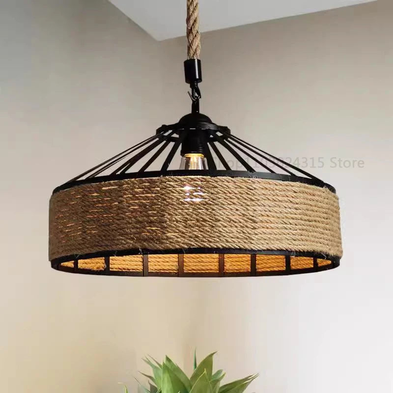 Hemp Rope Pendant Ceiling Light 30cm Iron Chandelier Shade, no bulb