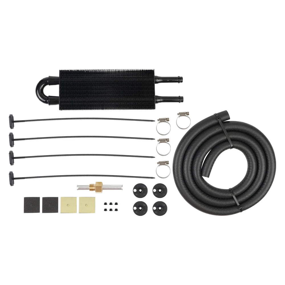 Universal transmission oil cooler kit aluminum radiator with hose, 10 row black