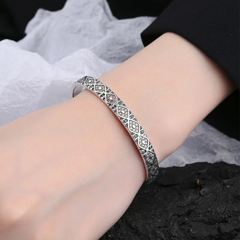 Foxanry Vintage Punk Cuff Bracelet for Women Couples New Fashion Creative Design Sparkling Zircons Wedding Bride Jewelry Gifts