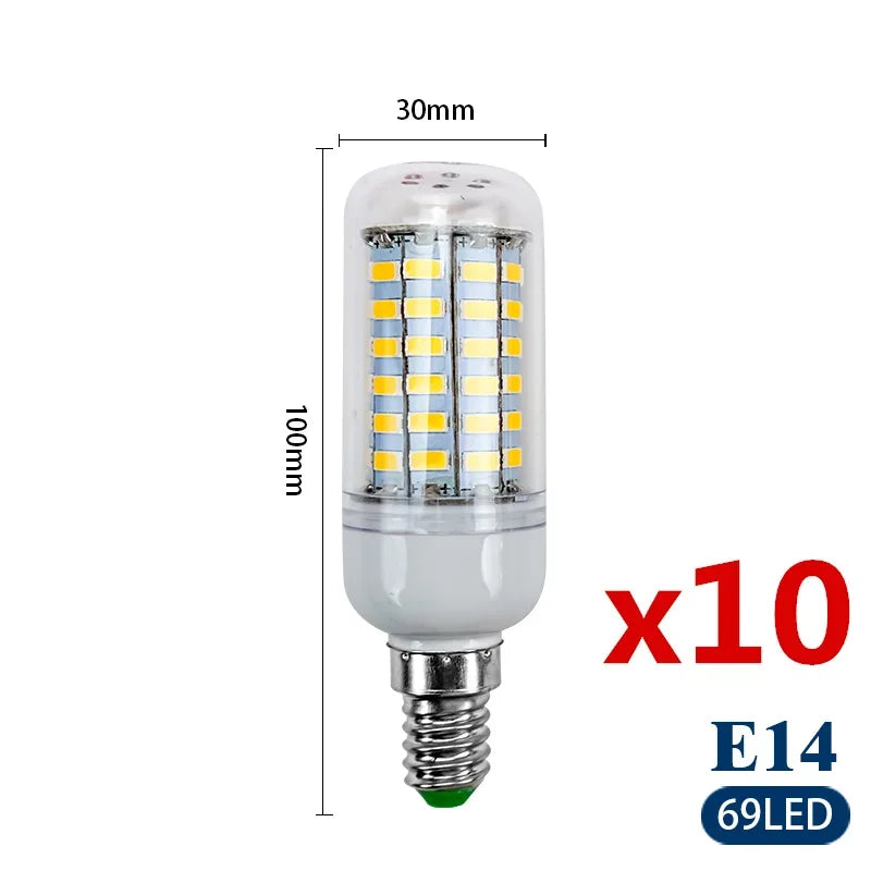 10pcs/lot E27 E14 LED Lamp 220V 230V Led Bulb SMD 5730 Led Light 24 36 48 56 69 72 LEDs Corn Bulbs Chandelier for House Lighting