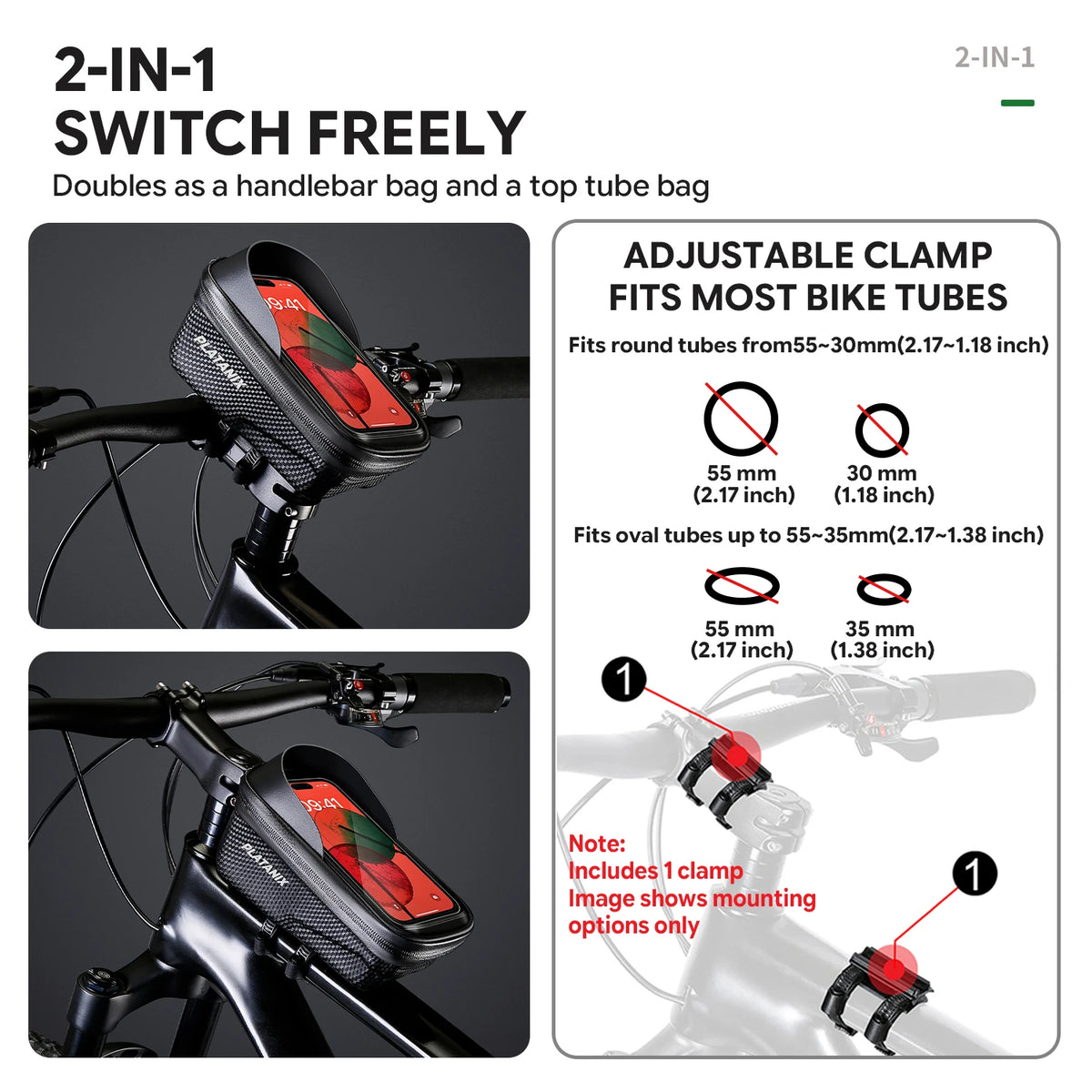 PLATANIX EVA Hard Shell Bike Top Tube Bag Quick Release Waterproof Frame Bag with Touch Screen Phone Case for MTB Road Bicycle