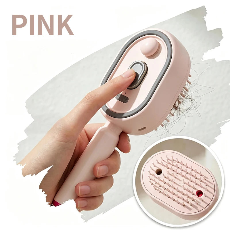 Rechargeable steam hair straightening brush with water spray, anti-frizz, Beige/Pink/Purple