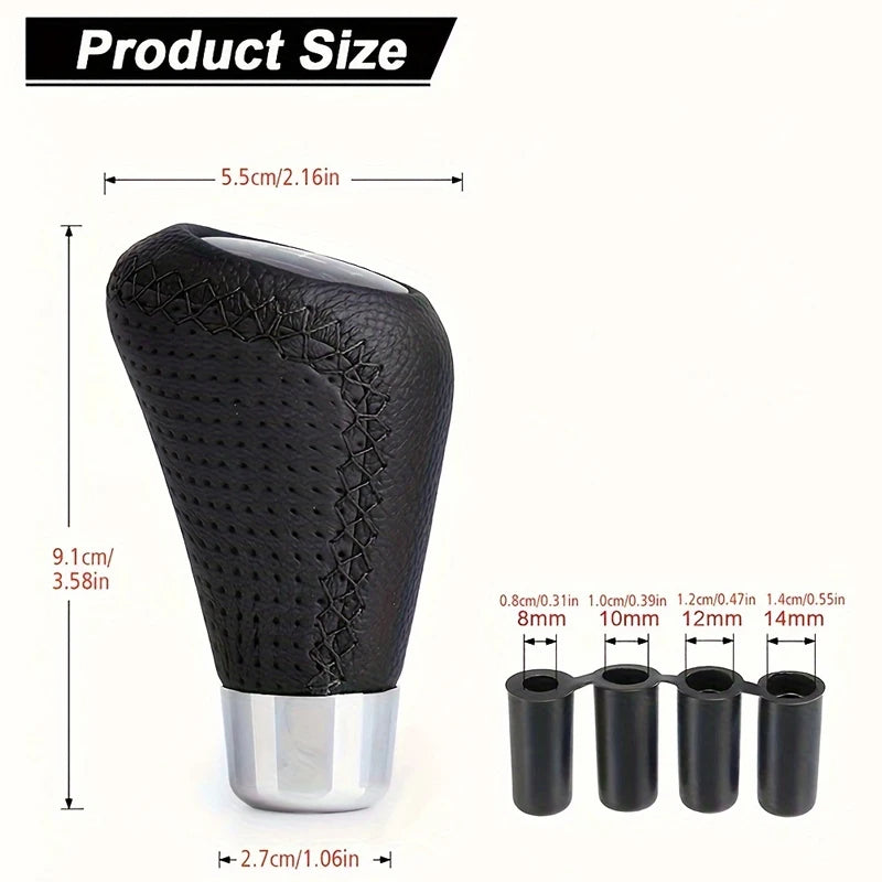 Universal 5-Speed Manual Leather Gear Shift Knob Red Stitch, M8 M10 M12 Adapters