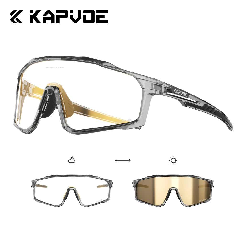 Kapvoe M/L Size Photochromic Cycling Glasses Large Head Sports Sunglasses for Men Women UV400 Bike Glasses Hiking Eyewear
