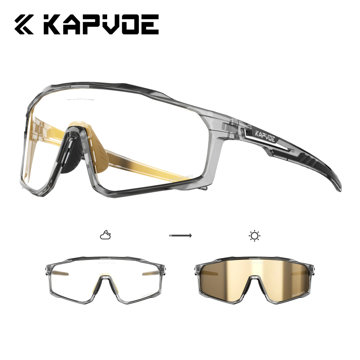 Kapvoe M/L Size Photochromic Cycling Glasses Large Head Sports Sunglasses for Men Women UV400 Bike Glasses Hiking Eyewear