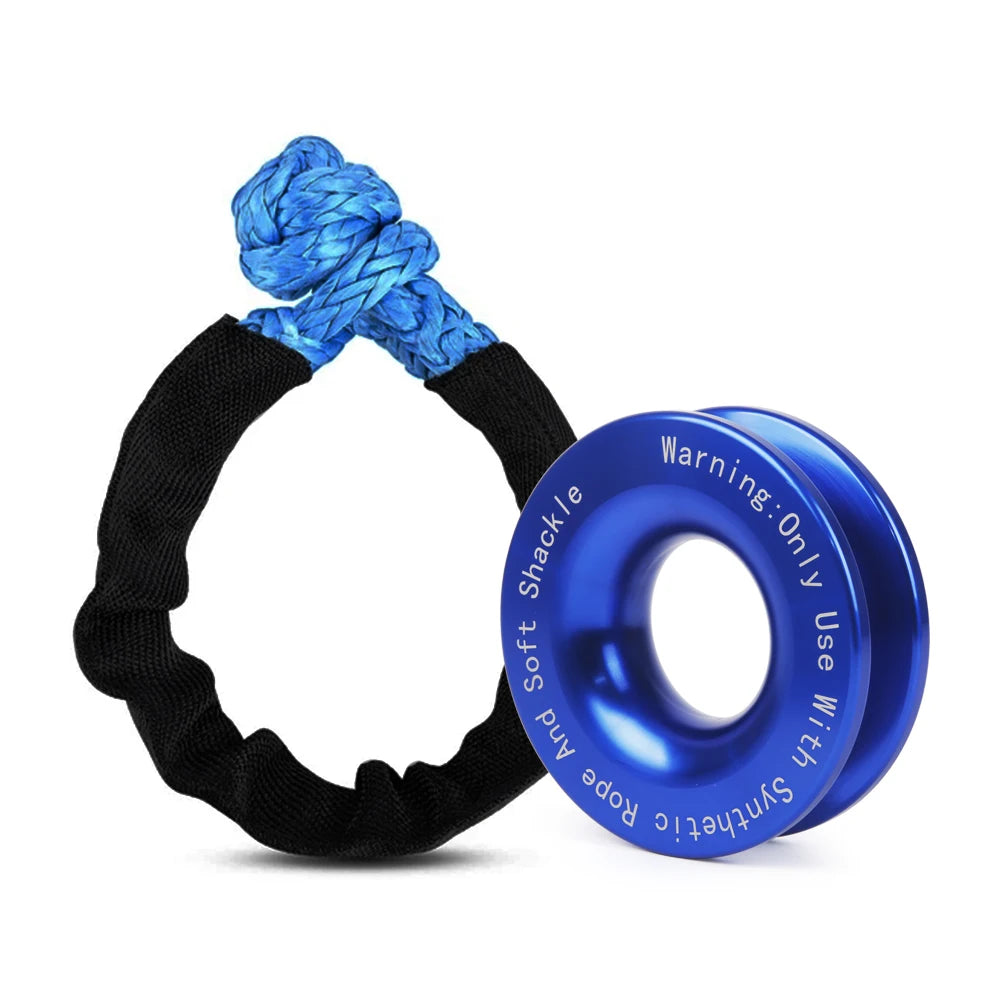 55000lbs Winch Rope Synthetic Soft Shackle+Recovery Ring Set Rugged Shackles With Protective Sleeve for Truck Vehicle Recovery