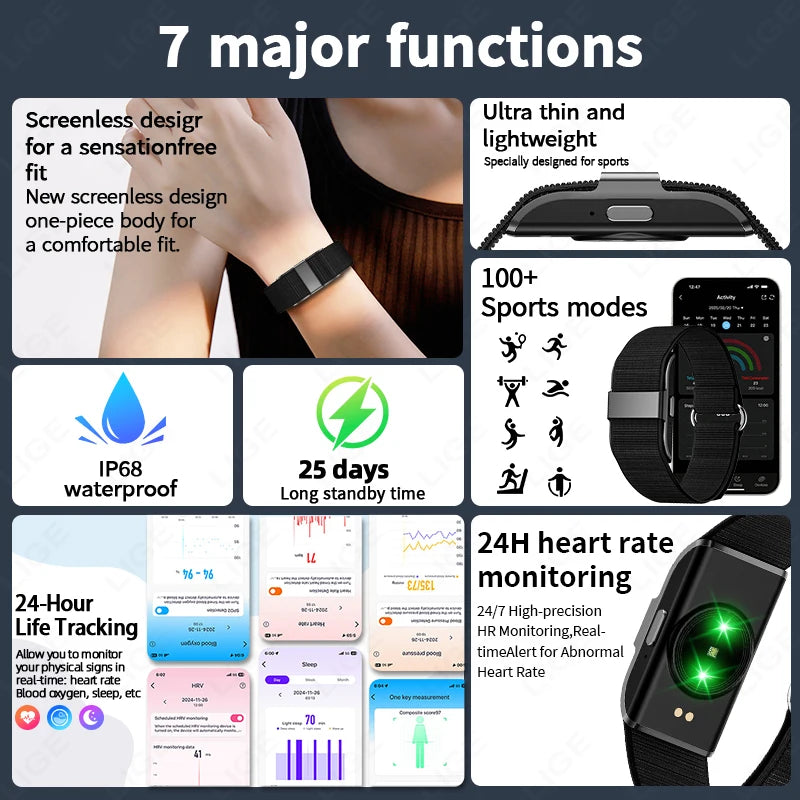 LIGE Smart Bracelet Waterproof Fitness Tracker with Pedometer, Vibration Alarm, Message Alerts