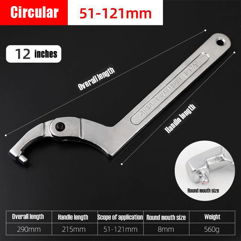 Adjustable Wrench Hook 19-51/32-76/51-120mm Hand Tools Spanner Square/Round Head CR-V Spanner Key for Round Bolt Hand Tools