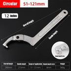 Adjustable Wrench Hook 19-51/32-76/51-120mm Hand Tools Spanner Square/Round Head CR-V Spanner Key for Round Bolt Hand Tools
