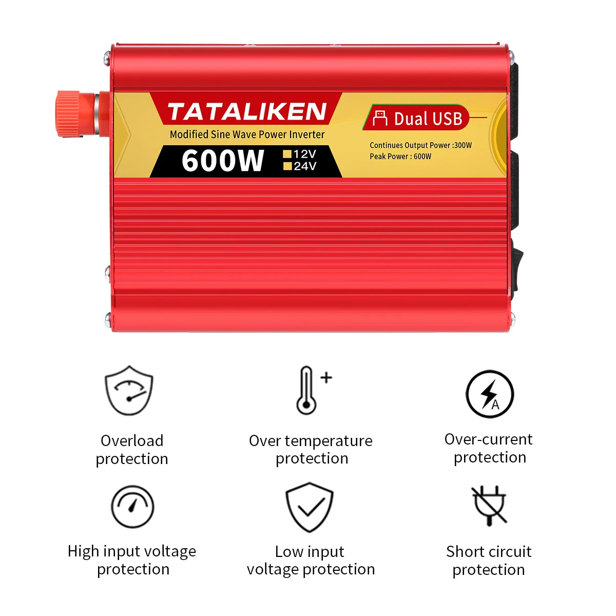 Car Power Inverter DC 12V/24V to AC 110V 60Hz 600W-2500W Vehicle Converter