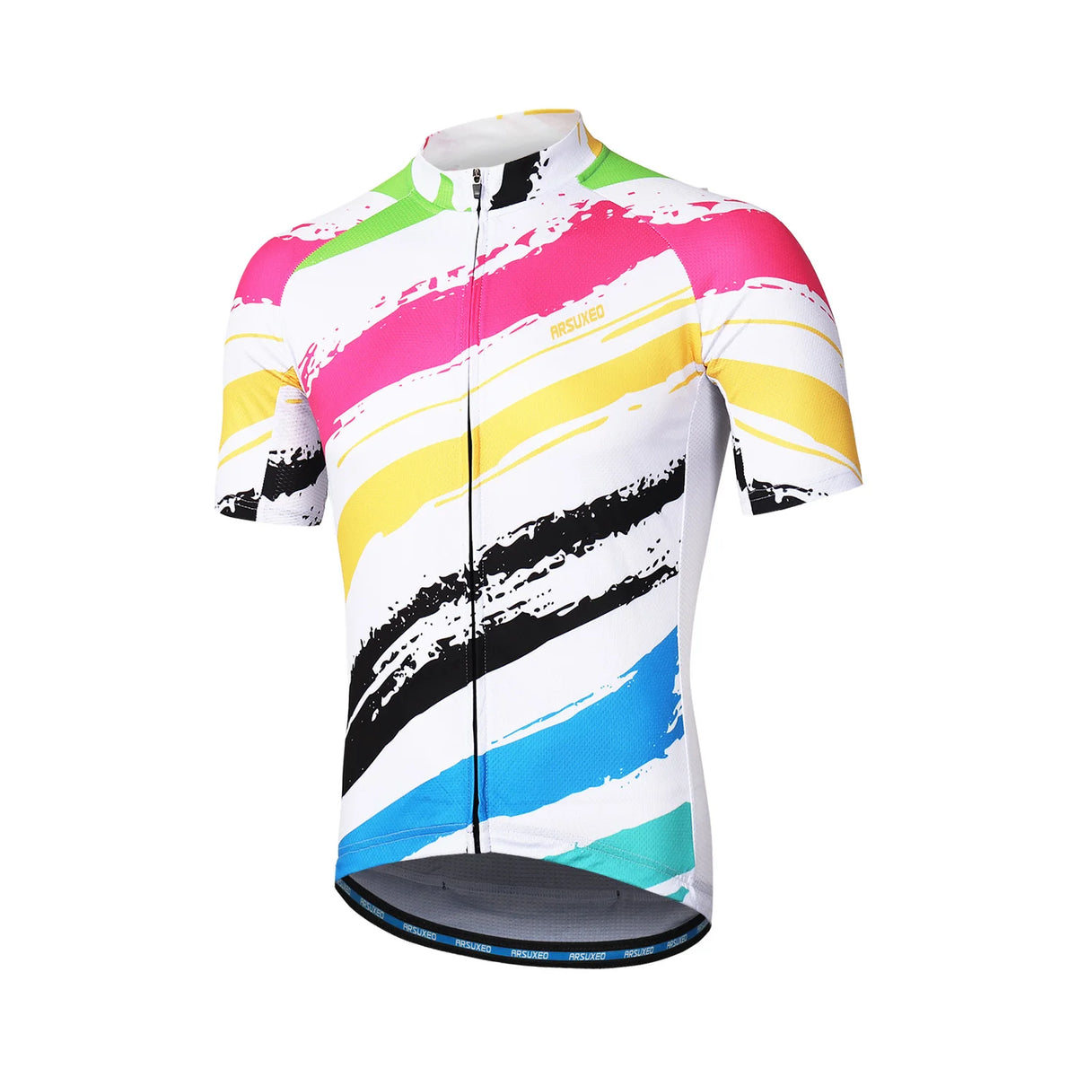 ARSUXEO Men's Cycling Jersey Bicycle Summer Short Sleeves Mountain Bike T-Shirt With Zipper Pockets Reflective Riding Clothing