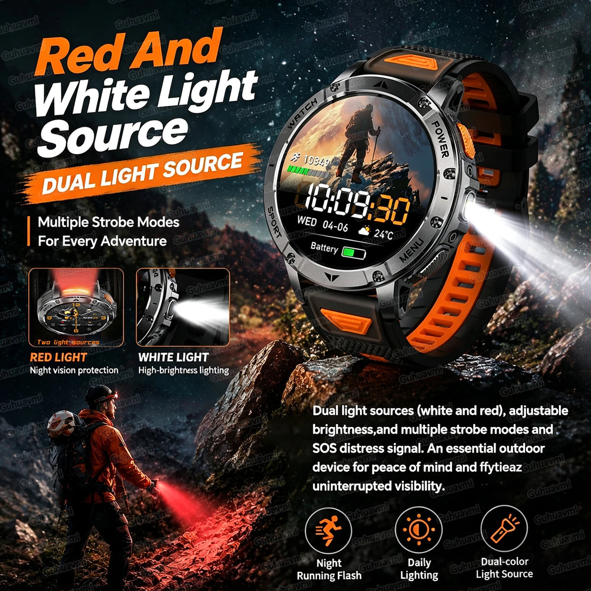 1.7in AMOLED Bluetooth Call Smartwatch for Men, Waterproof, 1400mAh Battery, Black