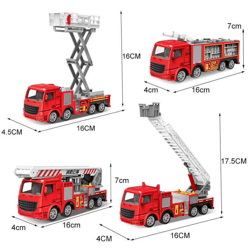 Fire Fighting Vehicle Set Construction City Rescue Fire Ladder Truck Tanker Water Cannon Car Alloy+Plastic Toys for Children