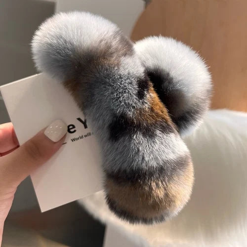 Natural Rex Rabbit Fur Hair Claw Large Hairpin Temperament Clip New Cute Plush Hair Scratching Ponytail Fuzzy Claw Clip