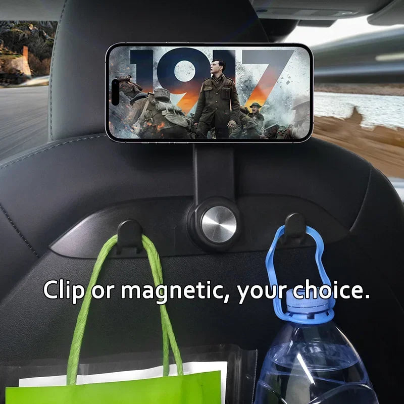 Hipacool Car Seat Back Hook for Tesla Model 3/Y/3 Highland Car Phone Holder Stand Magnetic with Hook Car Interior Accessories