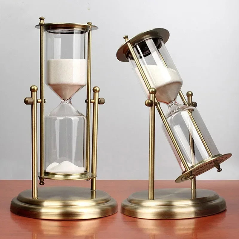 Hourglass Timer Decoration Advanced Creative Glass Flowing Sand Time Metal Hourglass Rotating Crown Small Gift