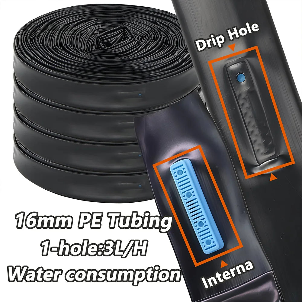 50/100m Drip Tape 16mm PE Tubing Spacing 10-40cm for Garden Greenhouse Watering Farm Agricultural Irrigation Soaker Hose Dripper