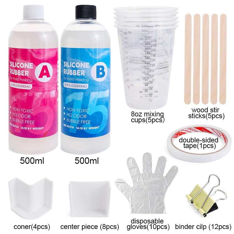 Fast Cure Silicone Mold Making Kit Translucent Silicone Rubber Non-Toxic Liquid Mold Making Silicone for 3D Molds Resin Molds