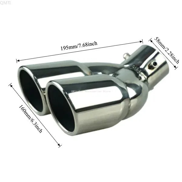 Universal Double Outlet Exhaust Tip Muffler Tailpipe 58mm/73mm Black or Silver Straight/Curved