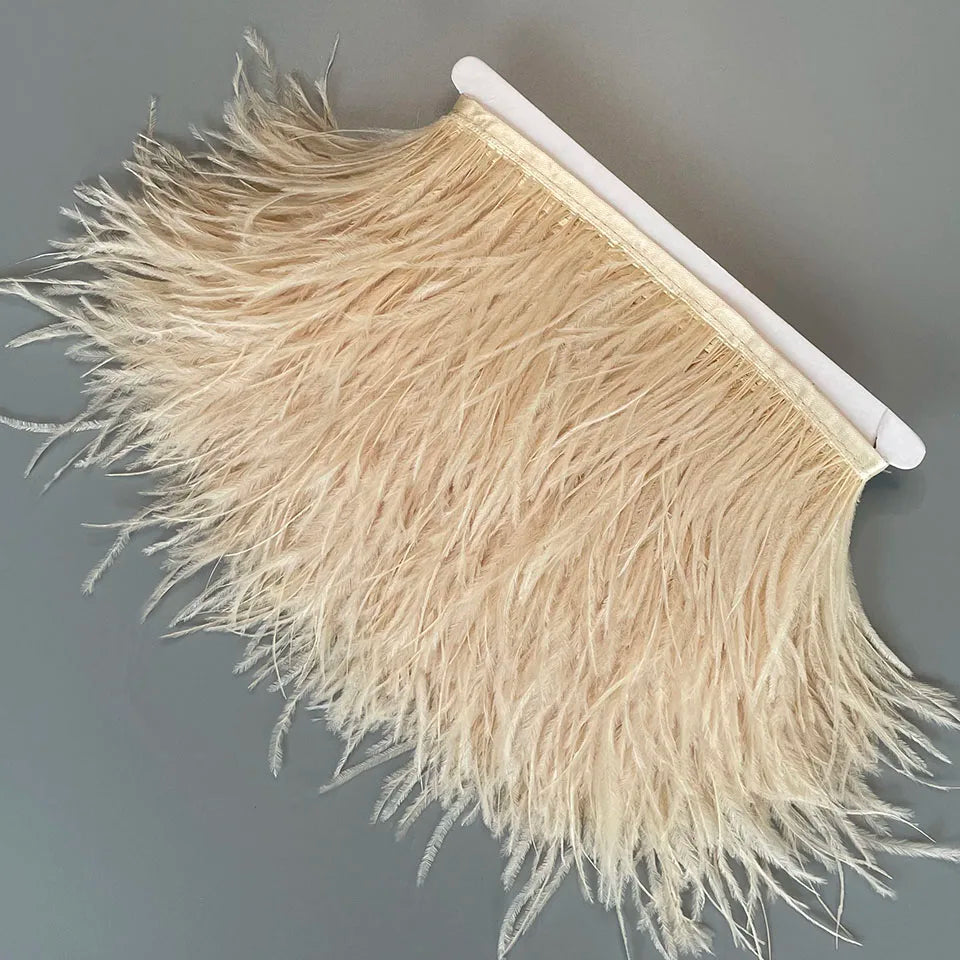 Ostrich Feathers Trim 13-18CM 5-7inch Feather Plumes Ribbon Selvage For DIY Wedding Dress Decoration Crafts Accessories