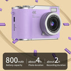 4K Digital Camera Beauty Filters 48MP HD Student CCD Camera CMOS Anti Shake 180° Flip Screen Selfie Camera for Kids Adults Gift