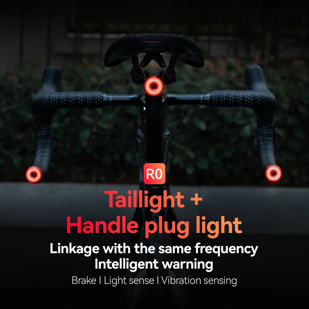 ROCKBROS Bicycle Handlebar End Lights IPX6 Bike Rear Light 5 modes Bike Lamp Intelligent Brake Sensor Safety Night Riding