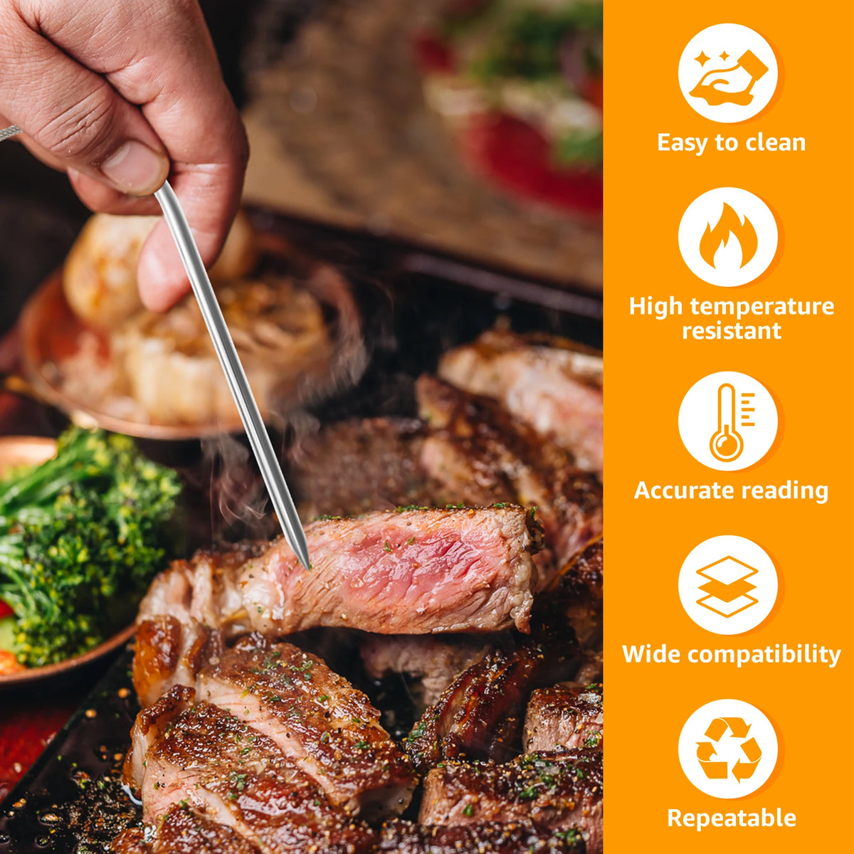 2/4Pcs Replacement Meat Probe 2 Probe Clips Stainless Steel Plug Temperature Probe Precise High Temperature Meat Probe Food