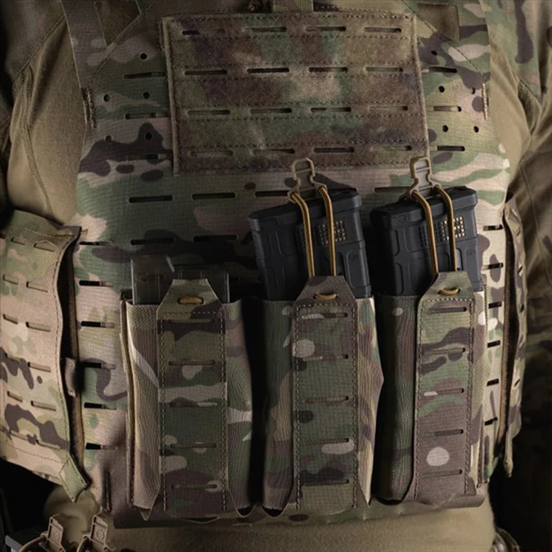 Triple Mag Pouch 5.56/7.62mm Lightweight Open Top Elastic MOLLE Mount Multi Caliber Field Use Hunting Vest Waist Gear Carrier