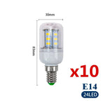 10pcs/lot E27 E14 LED Lamp 220V 230V Led Bulb SMD 5730 Led Light 24 36 48 56 69 72 LEDs Corn Bulbs Chandelier for House Lighting