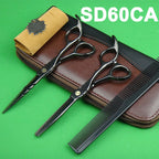 Japan 440C Titanium Qlating Barber Professional Scissors for Hairdresser 5.5 / 6.0 Cutting Thinning Black Hair Scissor Shears