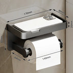 Aluminum Alloy Wall-Mounted Toilet Paper Holder with Shelf Phone Stand, Black/White/Grey, 2pcs