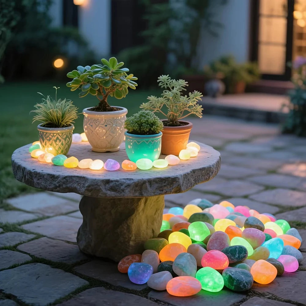 Glow in the Dark Garden Pebbles 20pcs Bag - Outdoor Path Lawn Decor, Aquarium Stones