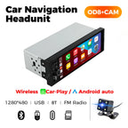 1Din Wireless CarPlay Android AUTO HD touch screen Universal 6.86'' Car Radio FM Stereo MP5 multimedia player BT TF port Camera
