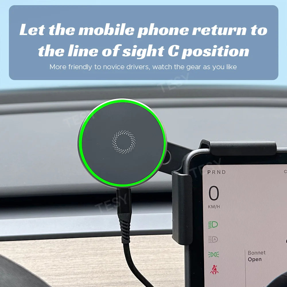 Car Phone Mount Holder 15W Magnetic Wireless Charger Compatible with MagSafe for Tesla Model Y 2026 Launch Model 3 HIGHLAND BYD