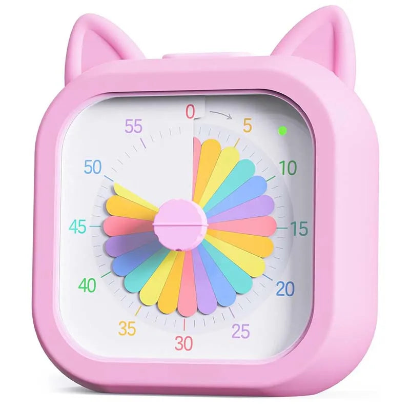 Kids Visual Timer 60 Minute Countdown Study Clock, Silent Mechanical Rainbow Disk, Pink/Green