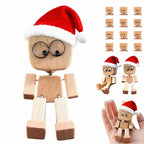 Cute Car Shaking Wooden Man Figurine Interior Wood Ornaments with 12 Magnetic Expressions Handmade Wooden Wiggle Ornament Gift