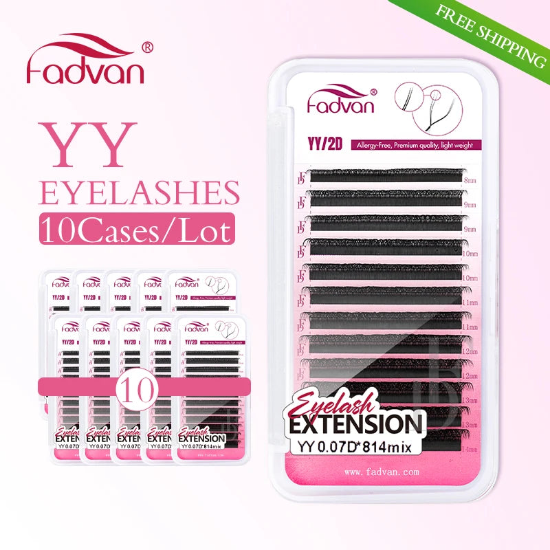 Fadvan YY Shape Premade Fan Eyelash Extensions 10 Cases Black 0.07mm C/D Curl 6-15mm