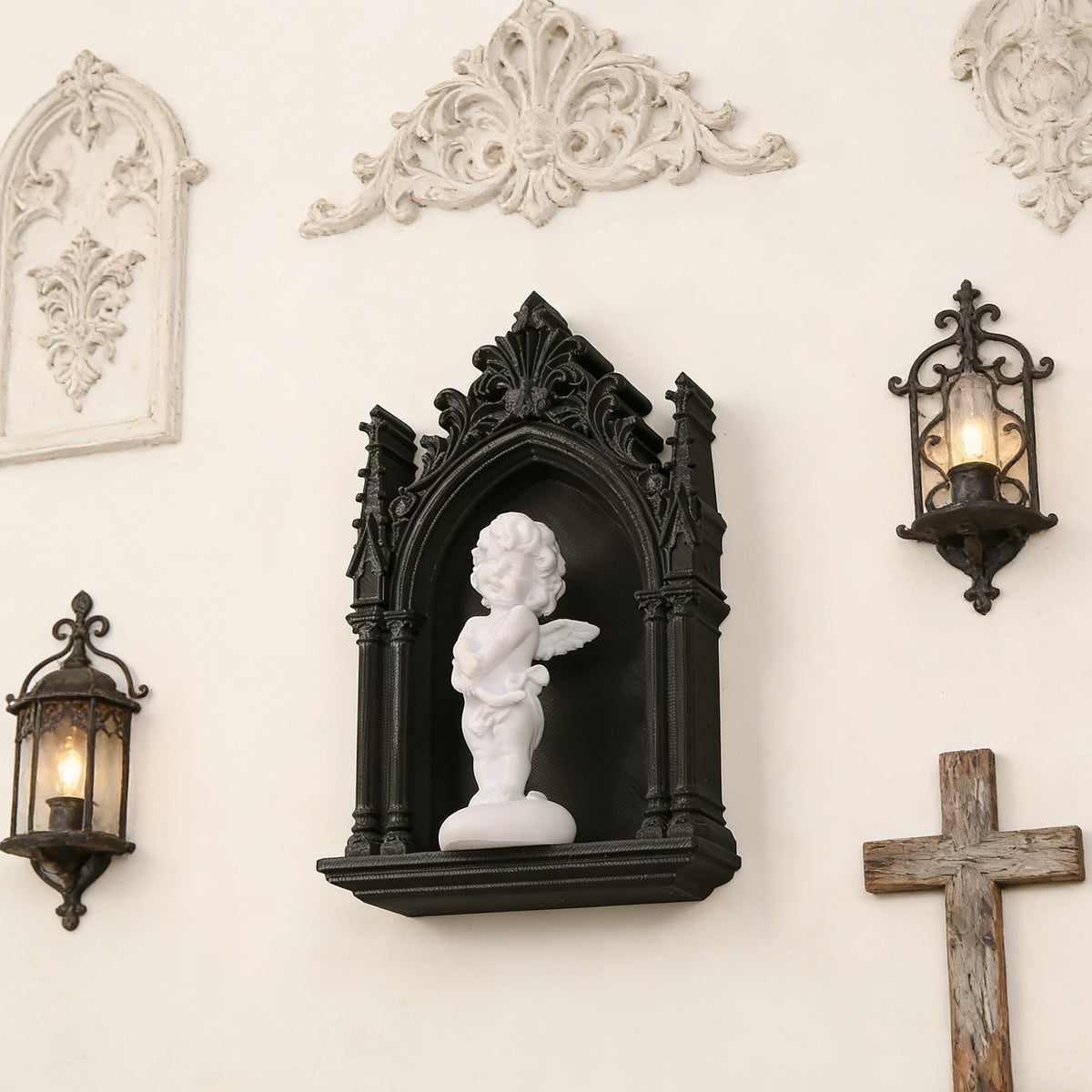 Cross-Border Gothic Dark Style Church Arch Shaped Niche With Little Angel Decoration For Dark Retro-Style Home Wall Decoration &